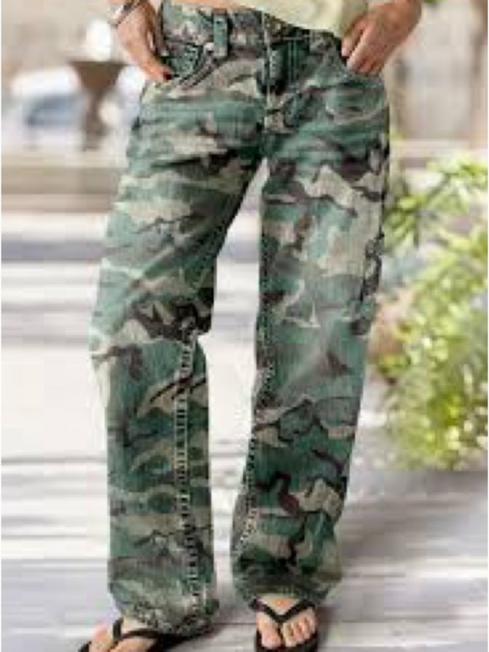 Camo Wide-Leg Jeans - Green
